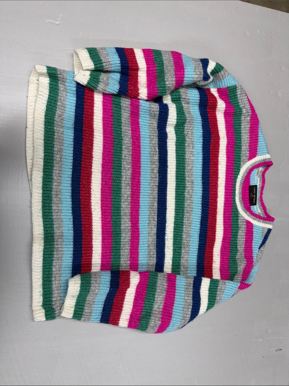 Lane Bryant Multicolor Striped Crewneck Sweater - Pink, Blue, Green, White, Gray